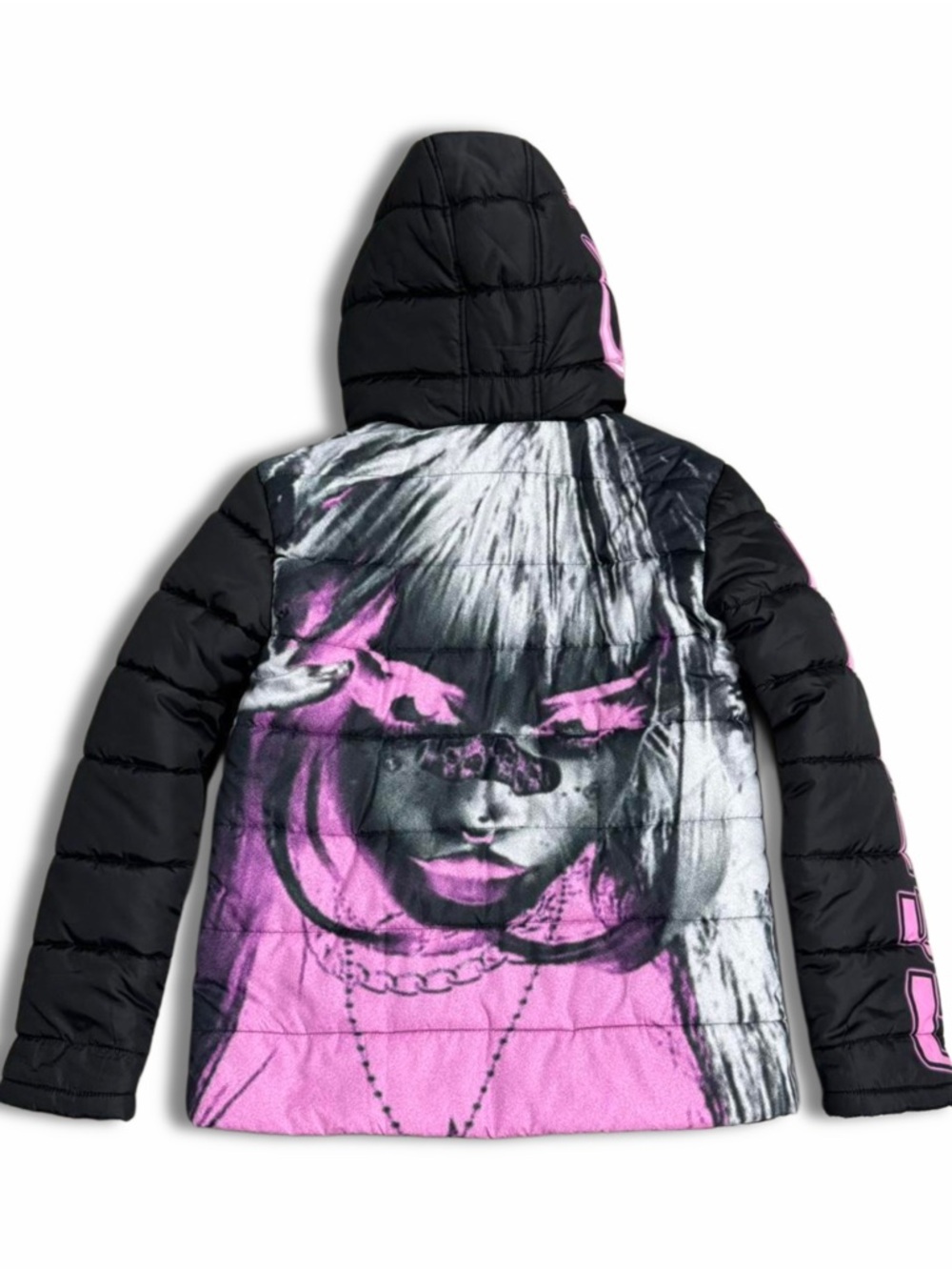 Y2K Japanese Star Girl Neon Pink Puffer Jacket